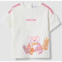 Fagottino Camiseta Blanca De Algodón Elástico Con Estampado Para Bebé Niña, Corte Regular, Niña, Blanco, Talla: 9-12