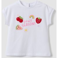 Fagottino Camiseta Blanca De Algodón Elástico Para Niña, Ajuste Regular Con Bordados, Niña, Blanco óptico, Talla: 12-18