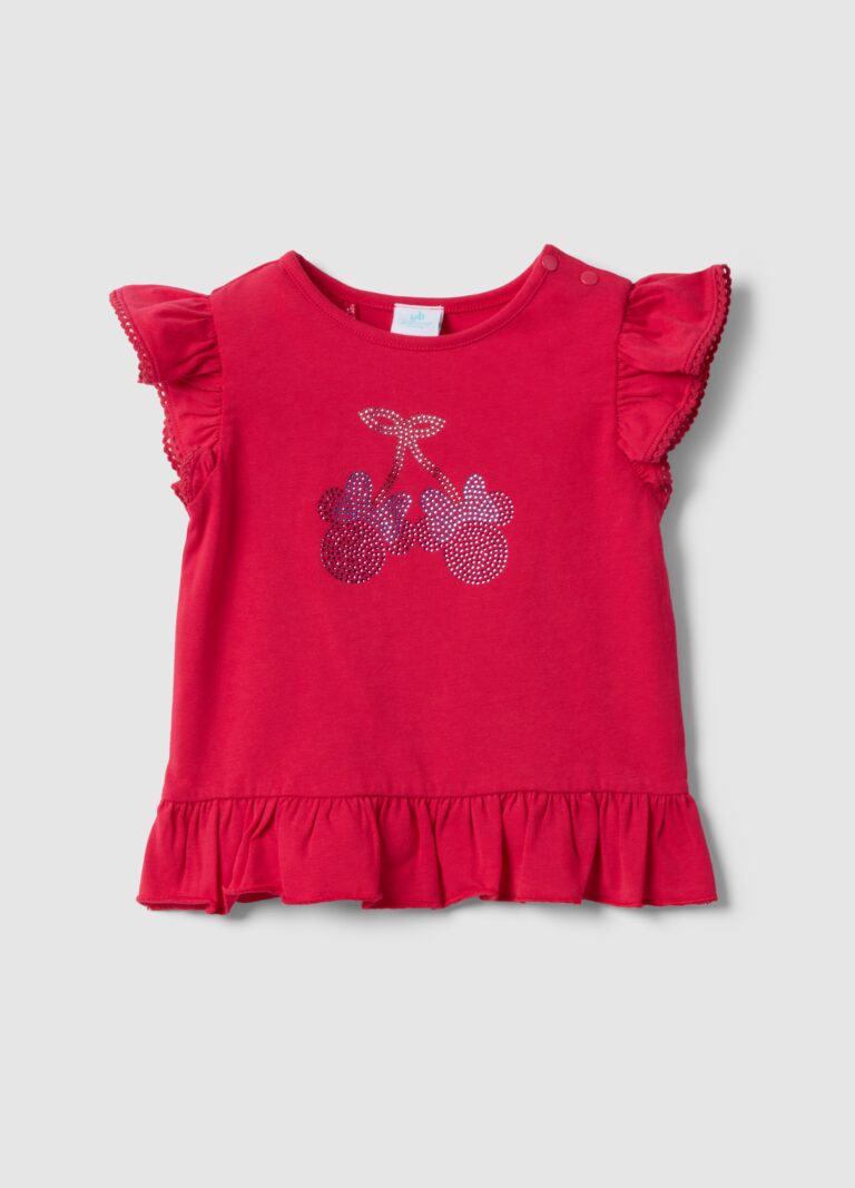 Fagottino Camiseta De Algodón Elástico Roja Para Niña Con Minnie Y Lentejuelas, Niña, Rojo Cereza, Talla: 9-12