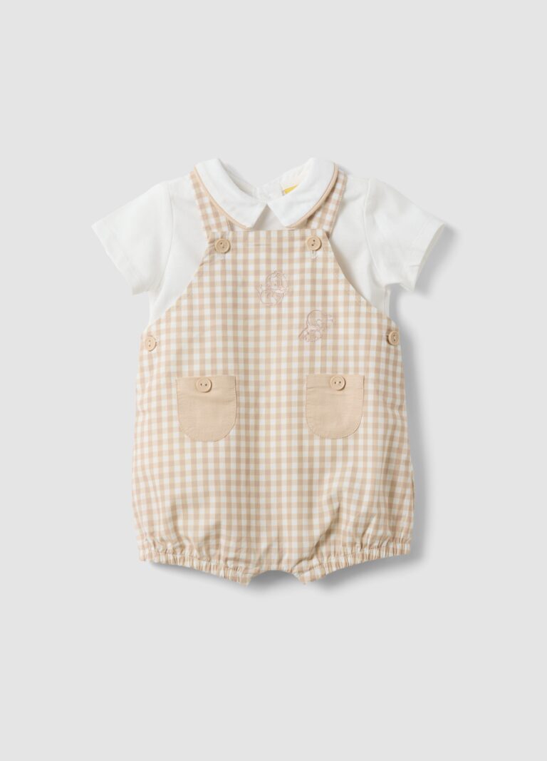 Fagottino Conjunto Beige De Algodón Orgánico Con Camiseta Y Peto Corto, Unisex, Blanco/beige, Talla: 3-6