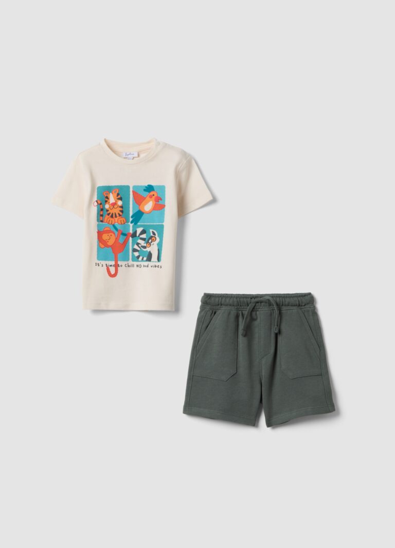 Fagottino Conjunto Beige De Algodón Puro Con Camiseta Y Pantalón Corto Para Bebé Niño, Corte Regular, Niño, Gris, Talla: 24-30