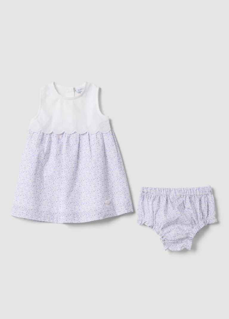 Fagottino Conjunto Blanco De Algodón Puro Con Vestido Y Cubrepañal A Juego, Bebé Niña, Blanco, Talla: 1-3