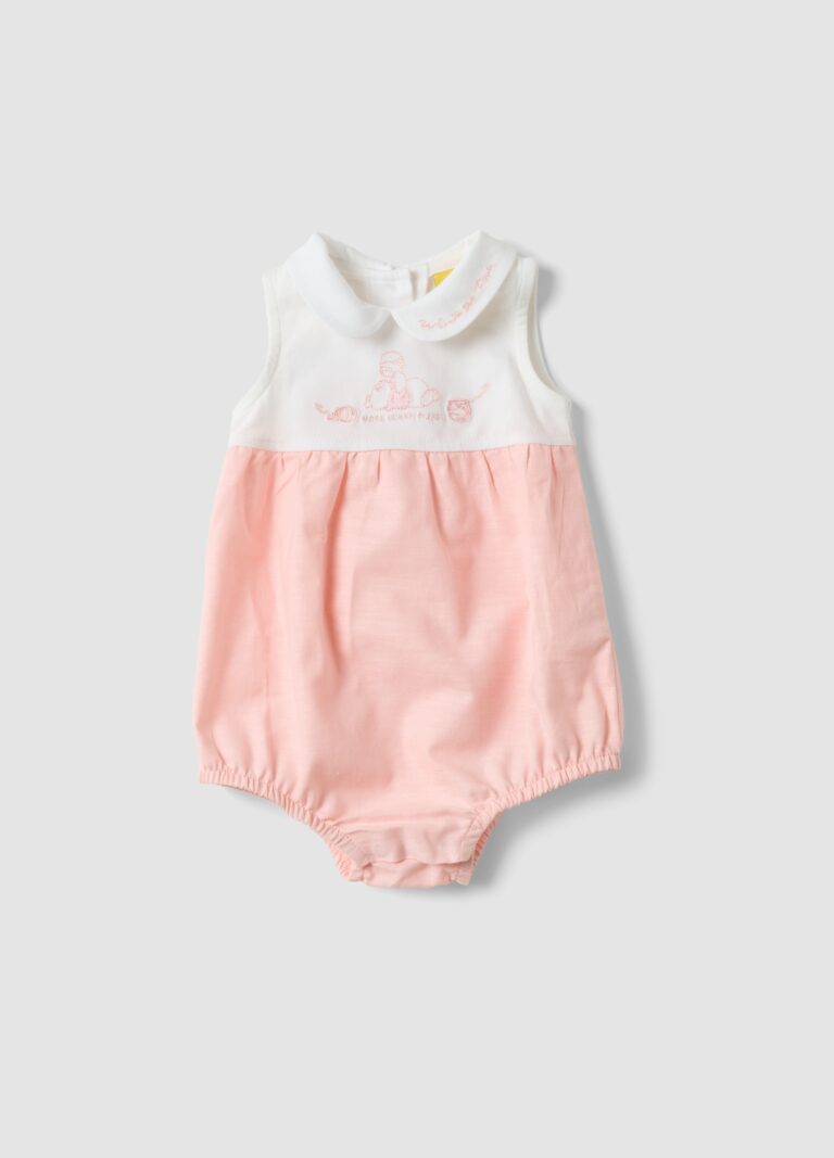 Fagottino Mono Rosa Y Blanco De Algodón Orgánico Con Cuello Clásico, Bebé Niña, Blanco/rosa, Talla: 1-3