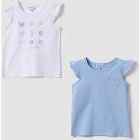 Fagottino Pack De 2 Camisetas De Tirantes Azul Cielo De Algodón Puro Con Volantes, Niña, Blanco/azul claro, Talla: 12-18