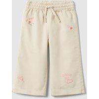 Fagottino Pantalón Beige Wide Leg De Algodón Puro Para Bebé Niña Con Detalles Bordados, Niña, Beige, Talla: 30-36