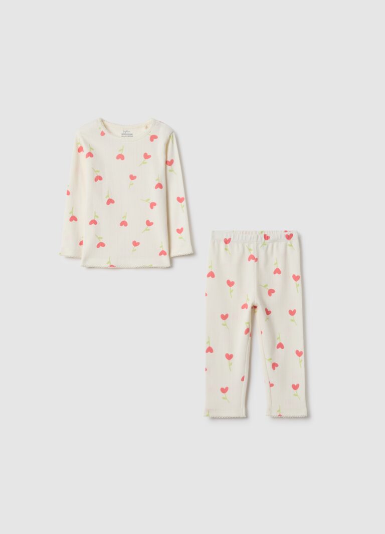 Fagottino Pijama Multicolor De Ajuste Regular En Puro Algodón Con Corazones Para Bebés, Niña, Pink/White, Talla: 9-12