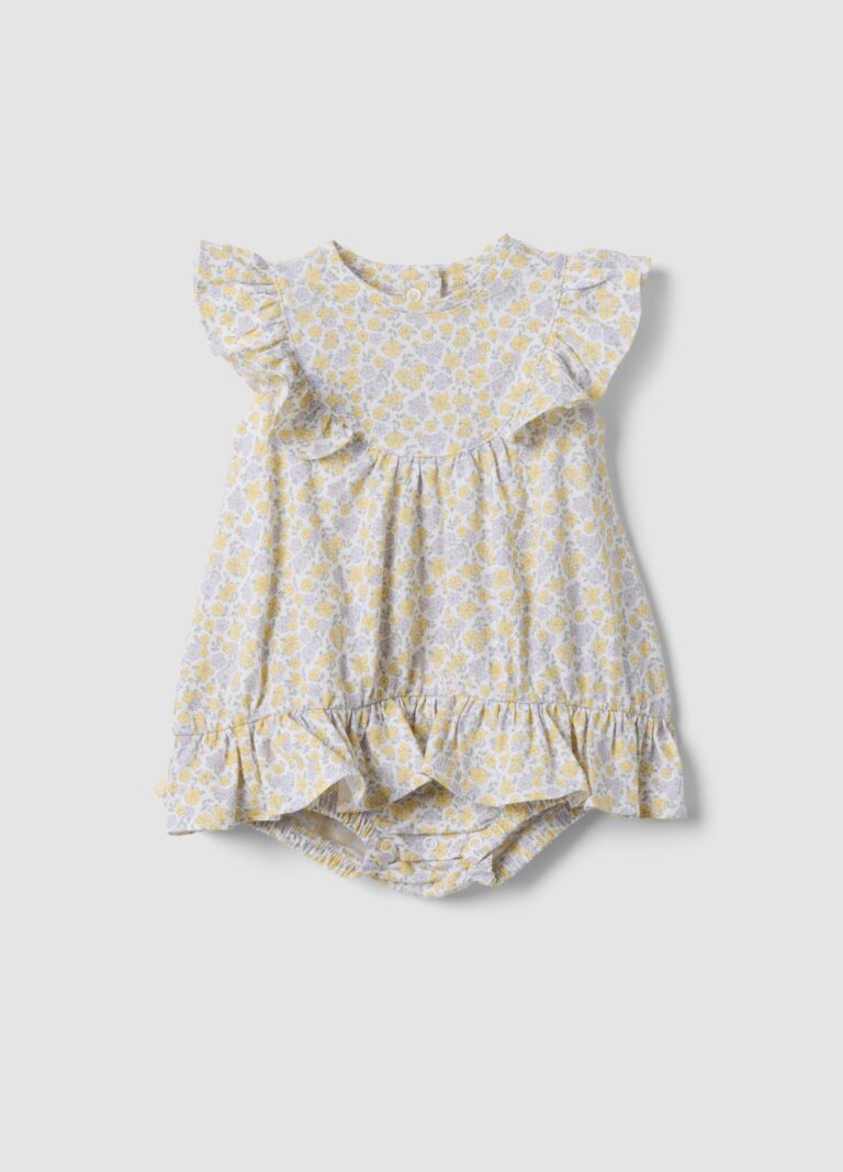 Fagottino Ranita Amarilla De Algodón Puro Con Volantes Y Estampado Floral Para Bebé Niña, Bebé Niña, Blanco/amarillo, Talla: 1-3
