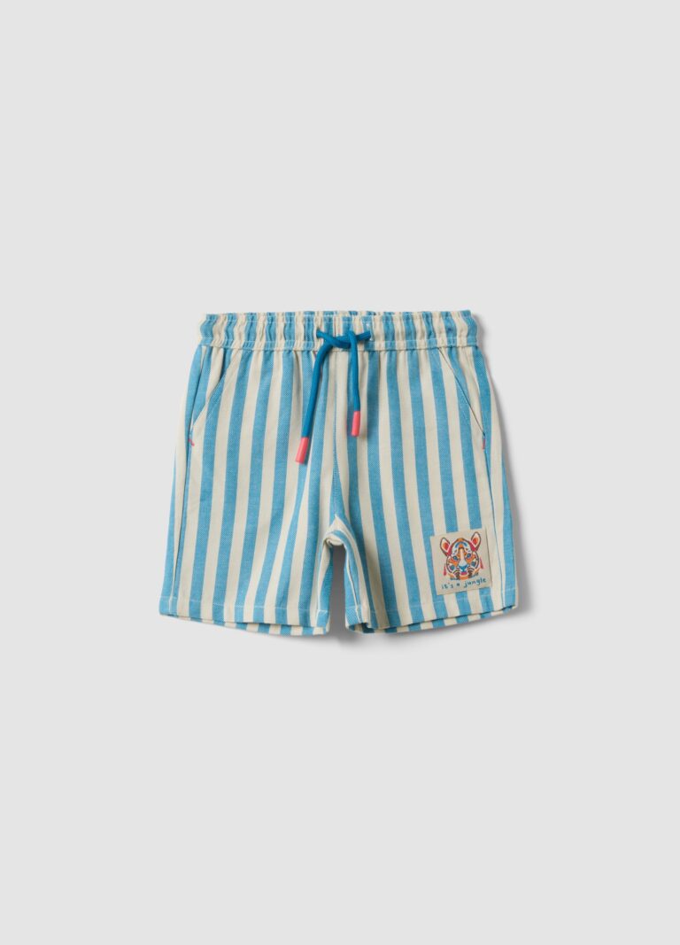 Fagottino Short Azul A Rayas De Algodón Puro Para Bebé Niño De Corte Recto, Niño, Blanco/azul claro, Talla: 18-24