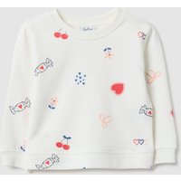 Fagottino Sudadera Blanca Con Cuello Redondo Para Niñas En Algodón Puro, Corte Regular Con Diseños, Niña, Blanco óptico, Talla: 24-30
