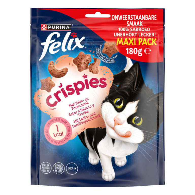 Felix 6 bolsitas x 180 g Felix Crispies Bocaditos de Salmón y Trucha Maxi para gatos ¡Pack ahorro!