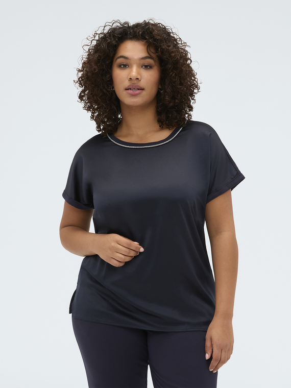 Fiorella Rubino Camiseta bimaterial con aplicaciones luminosa