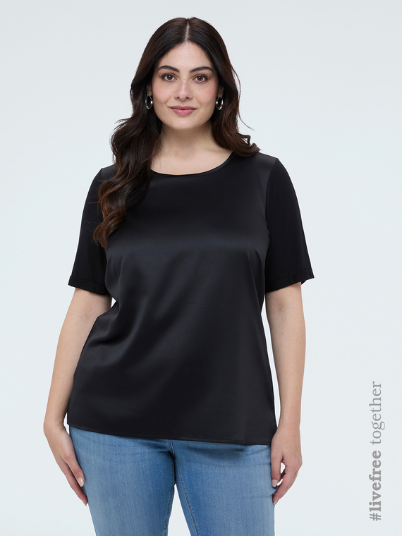 Fiorella Rubino Camiseta bimaterial con cuello redondo