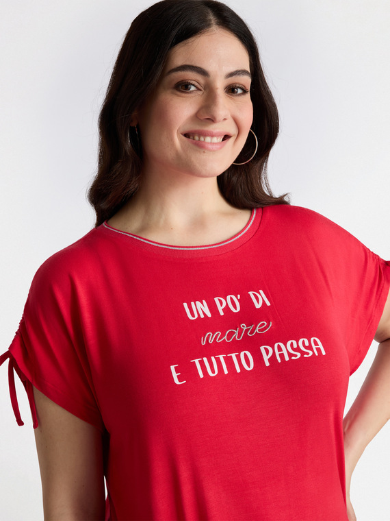 Fiorella Rubino Camiseta bordada en viscosa LENZING™ ECOVERO™