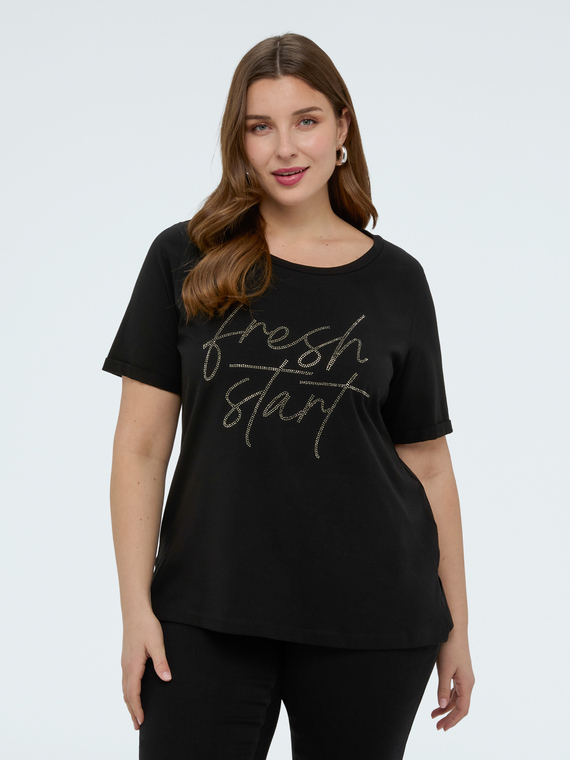 Fiorella Rubino Camiseta con letras de stras