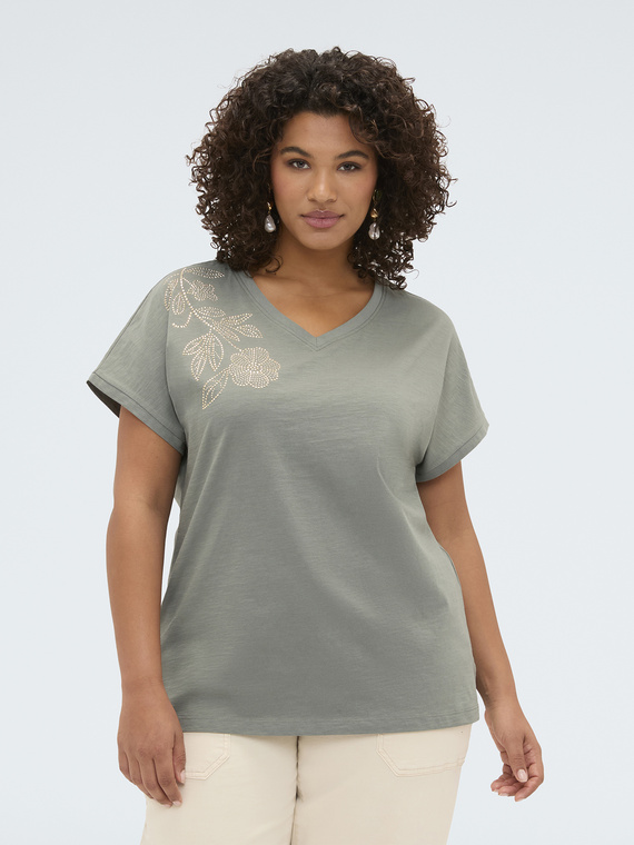 Fiorella Rubino Camiseta de algodón con aplicación flora
