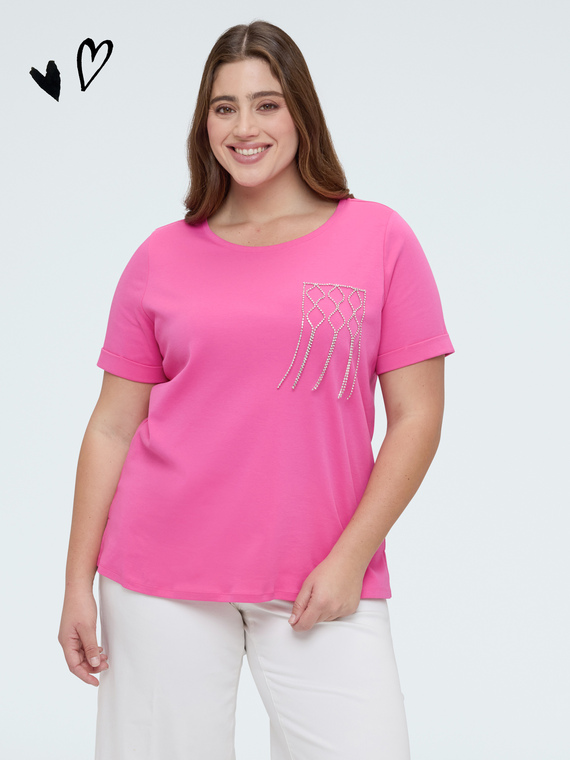 Fiorella Rubino Camiseta de algodón con bolsillo decorado
