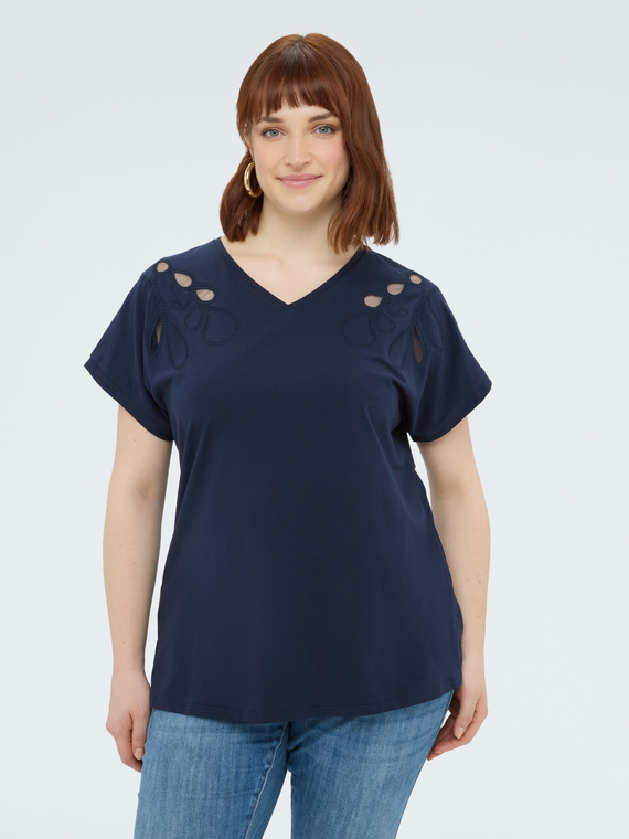 Fiorella Rubino Camiseta de algodón con bordados y cut out