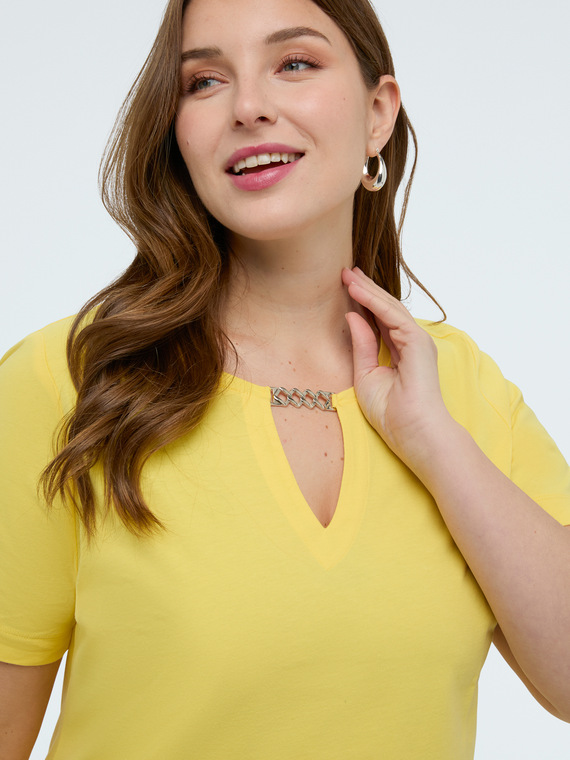 Fiorella Rubino Camiseta de algodón con cadenita dorada