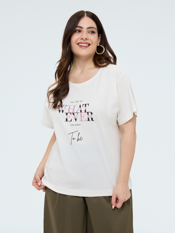 Fiorella Rubino Camiseta de algodón con frase motivaciona