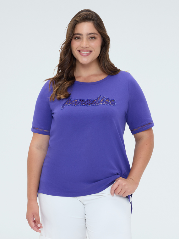 Fiorella Rubino Camiseta de algodón con letras de lentejuela