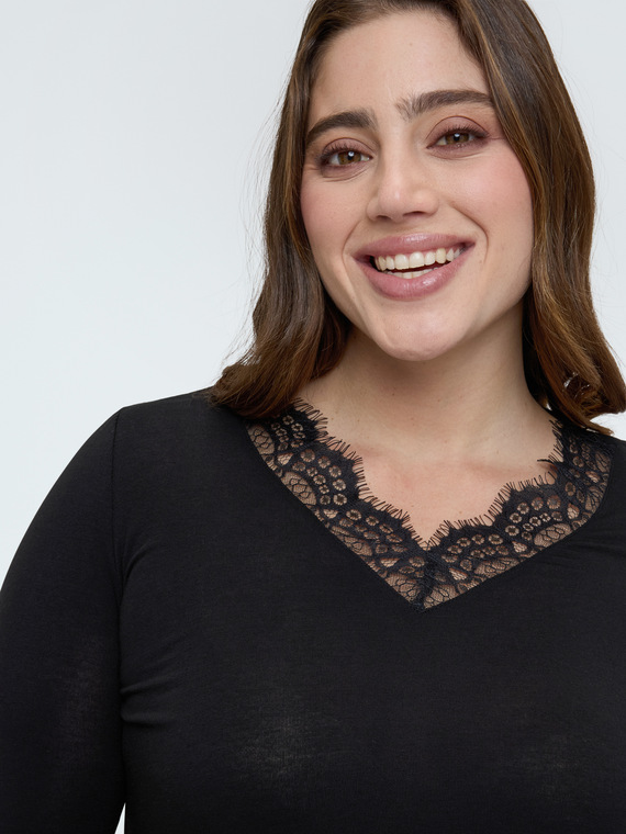 Fiorella Rubino Camiseta de mezcla de lana con encaje