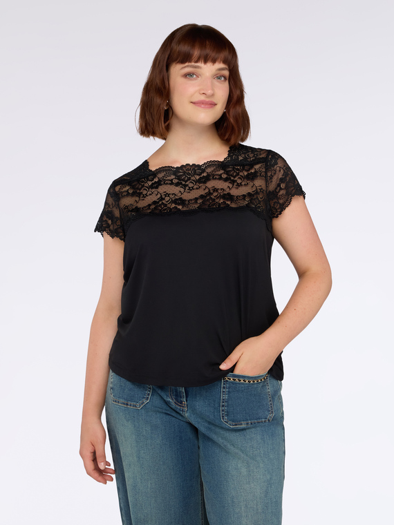 Fiorella Rubino Camiseta de punto con inserto de encaje