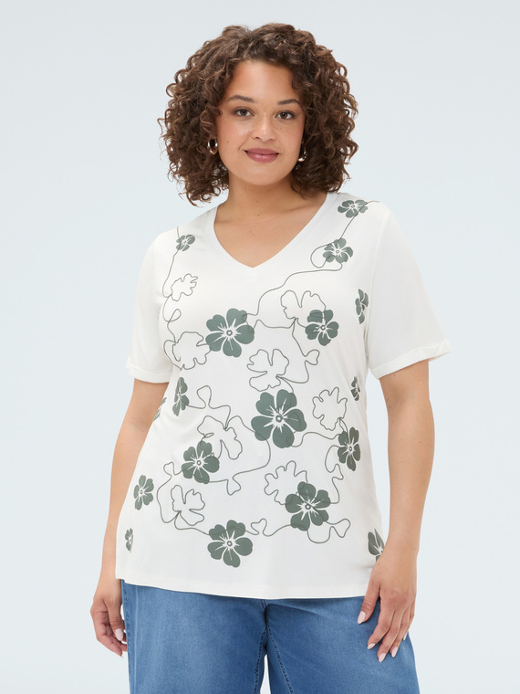 Fiorella Rubino Camiseta de viscosa con estampado floral y bordado