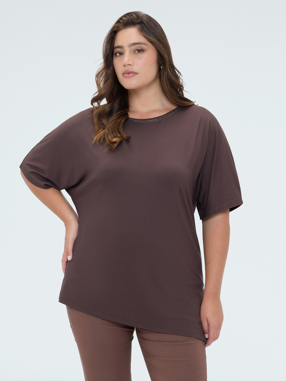 Fiorella Rubino Camiseta de viscosa con pedrería en el escote
