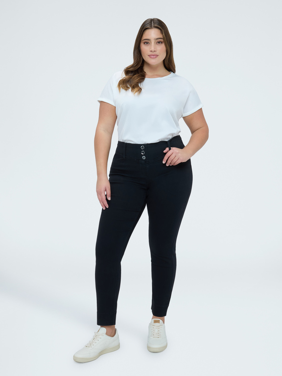 Fiorella Rubino Jeggings en denim negro con botones decorativo