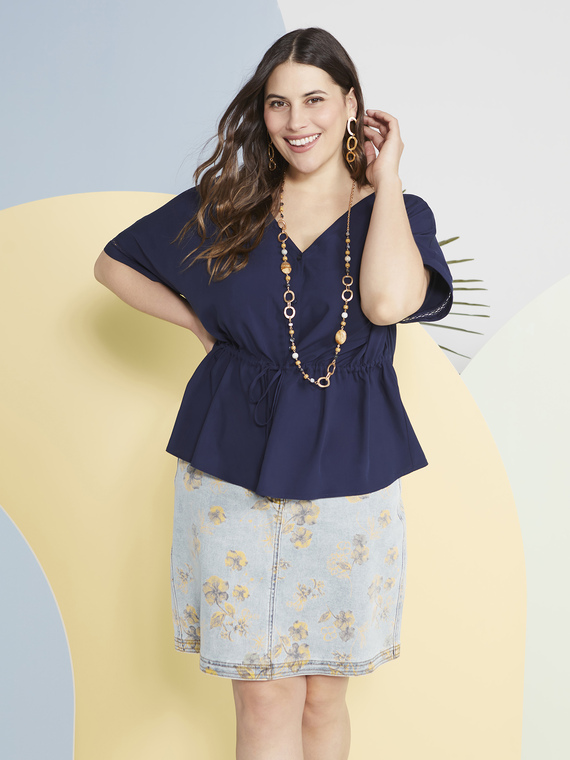 Fiorella Rubino Minifalda de denim con estampado flora