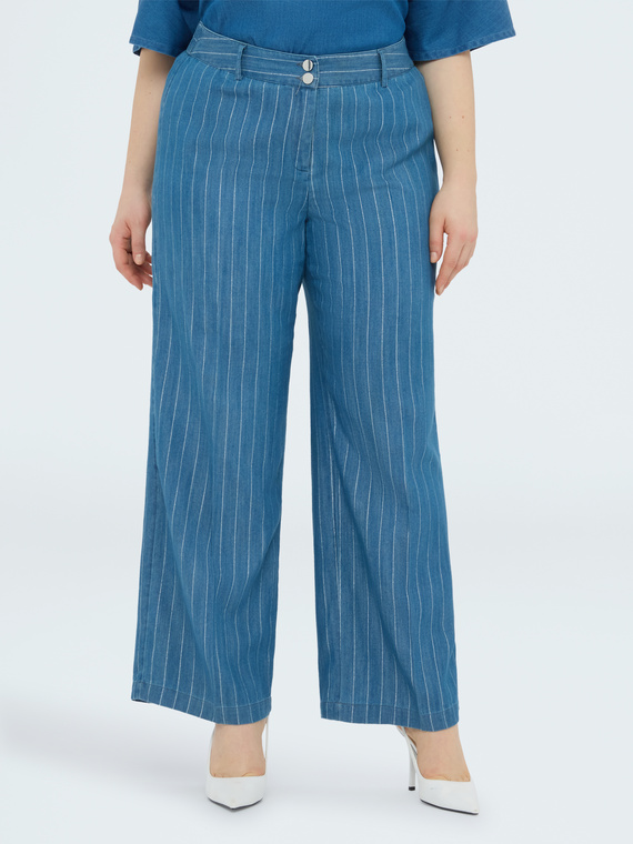 Fiorella Rubino Pantalones Wide Leg en tencel con raya diplomática en lurex