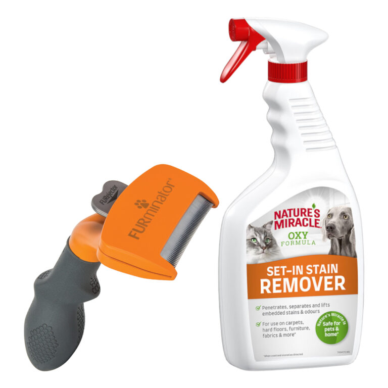 FURminator deShedding escarpidor para perros + Nature's Miracle 709 ml ¡gratis! - M: Perros medianos - Pelo largo