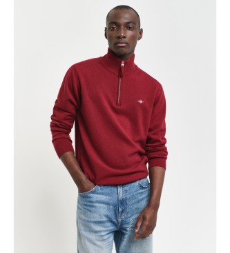 Gant para hombre. 87213 Jersey en lana de oveja muy fina con media cremallera rojo (L), Casua
