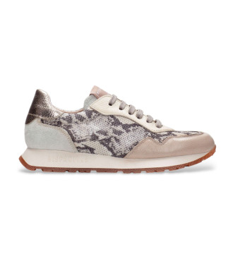 Hispanitas para mujer. Zapatillas de Piel Habana beige (36), Plano, 1 a 3cm, Cordones, Casual, Animal print