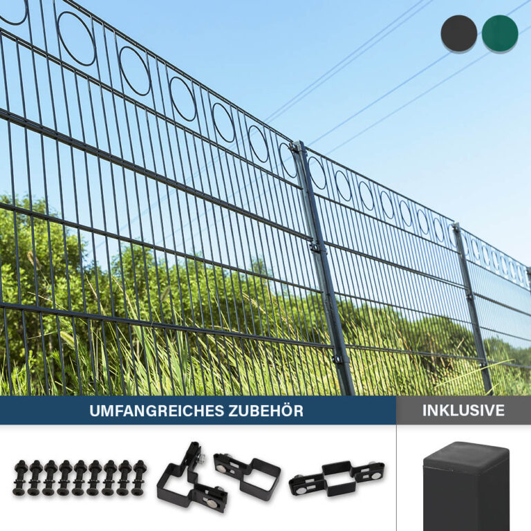 Home Deluxe Valla de doble piquete círculo decorativo incl. postes esquineros antracita/verde MORATA - 200 cm x 36m sin postes esquinero