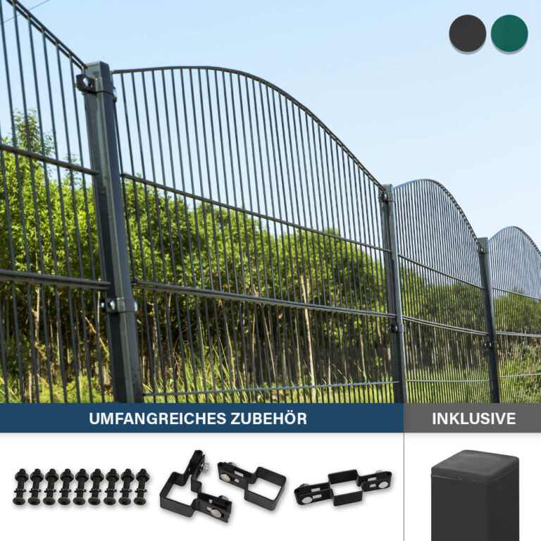Home Deluxe Valla decorativa de doble piquete montaña incl. postes esquineros antracita/verde MORATA - 200 cm x 50m 4x postes esquinero