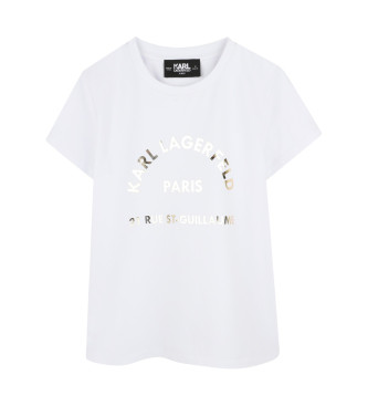 Karl Lagerfeld para niña. Z30447 Camiseta de manga corta blanco (8Y= 126cm), Casual, Algodón Orgánico, Sostenible, moda infanti