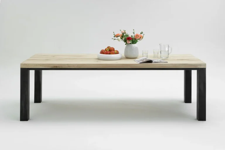Kawola Mesa de comedor KAWOLA NELA de madera maciza de roble color arena, 180 x 100 x 76 c