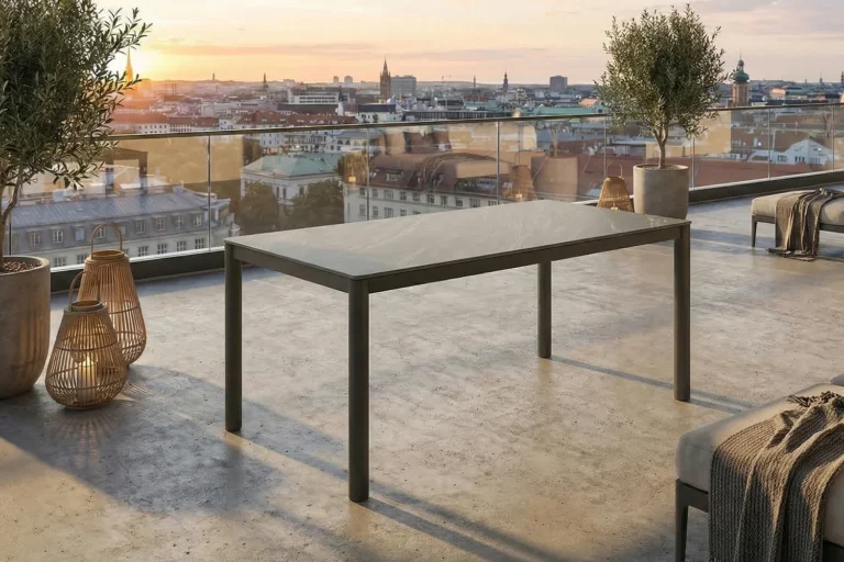 Kawola Mesa de jardín KAWOLA LONGA de exterior, de cerámica gris oscuro, 180 x 90 c