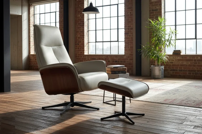 Kawola sillón reclinable FERREIRA sillón giratorio cuero gris con Puf
