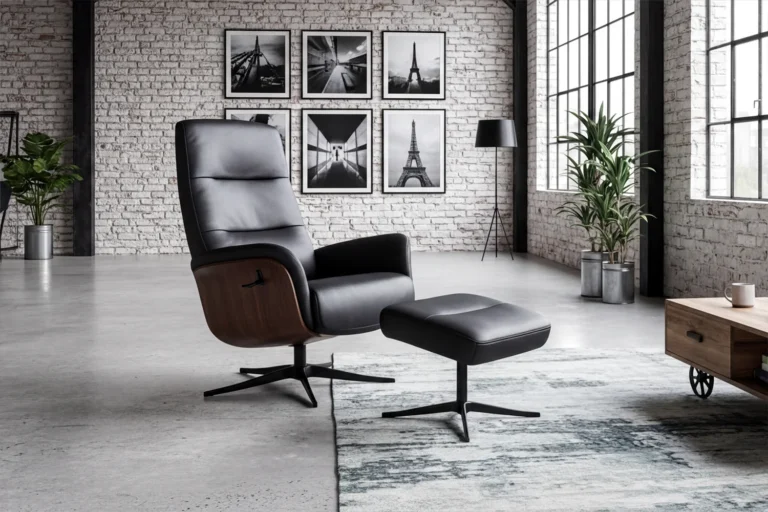 Kawola sillón reclinable SILVA sillón giratorio cuero negro con Puf