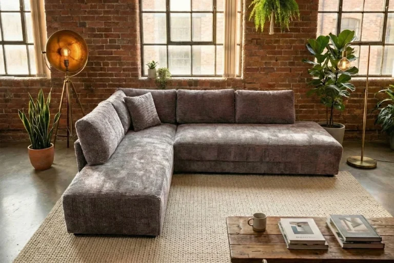 Kawola Sofá cama KAWOLA SADIRA, sofá esquinero de tela color topo