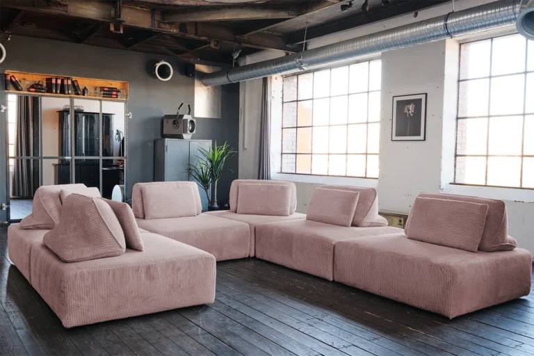 Kawola Sofá modular KAWOLA WIOLO SOFT, 6 módulos, 6 cojines respaldo, Pana rosa