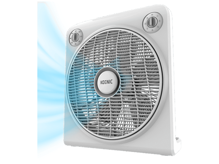 Koenic Ventilador de sobremesa - KOENIC KTF 305026 ES Box Fan, 50 W, 12'', 5 aspas, Rejilla giratoria, Temporizador 120 min, 3 velocidades, Blanco
