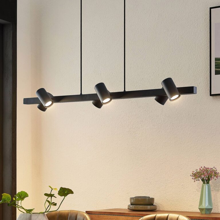 Lámpara colgante Lindby Savoli, 116 cm, negra, 6 luces, acero