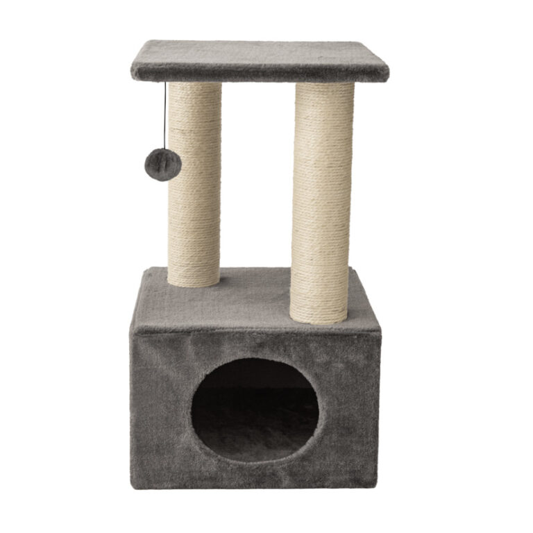 Leeby Colette Scratch rascador con cama nido y juguete gris para gato