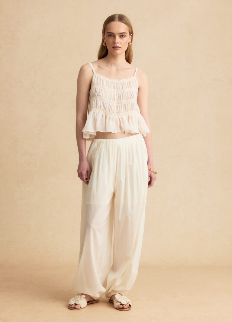 Les COPAINS Pantalón Jogger Blanco De Algodón Puro Corte Relaxed, Mujer, Blanco suave, Talla: 38
