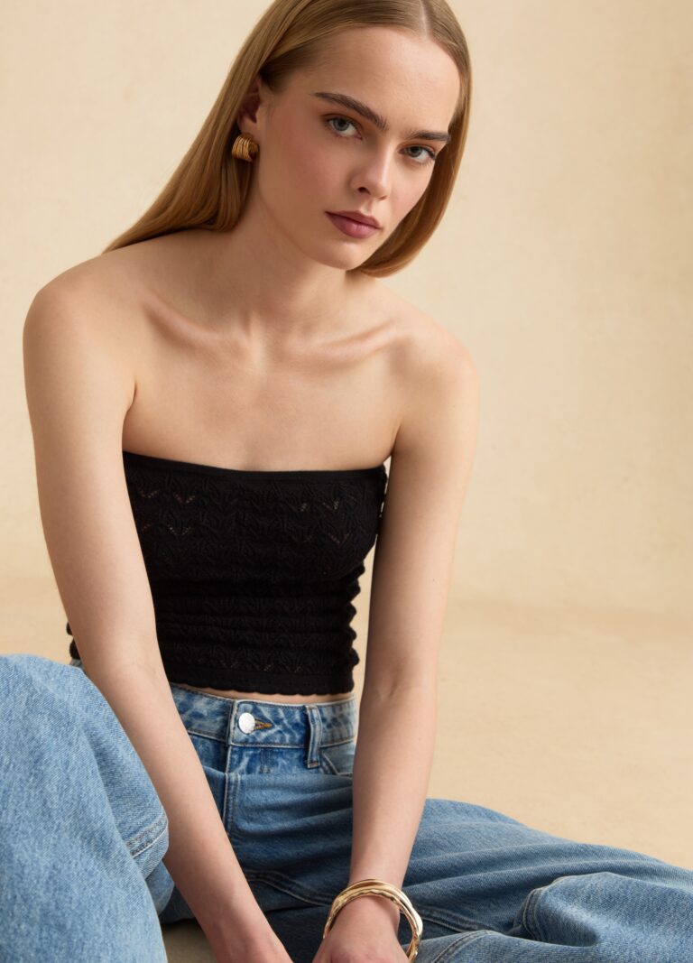 Les COPAINS Top Bandeau Negro De Puro Algodón De Punto, Mujer, Negro, Talla: 34