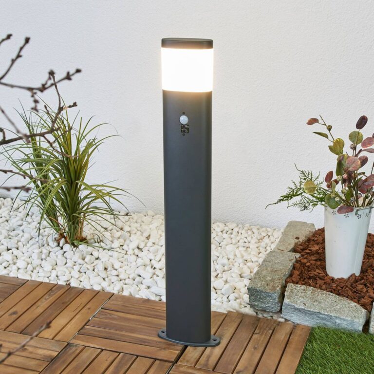 Lindby Bolardo luminoso LED Obri de Lindby, 80 cm, antracita, sensor