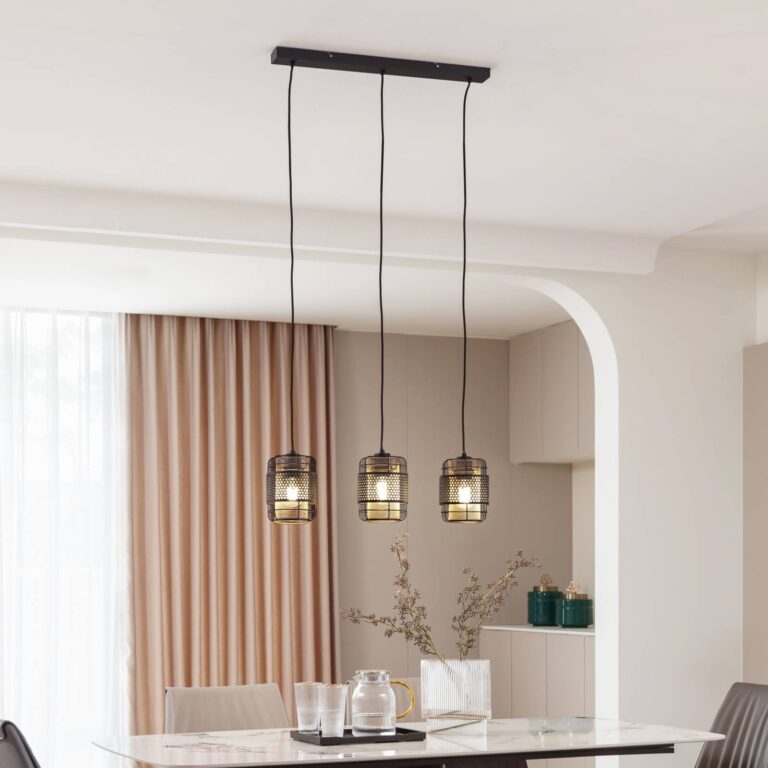 Lindby Eudoria lámpara colgante 3 luces negro/oro